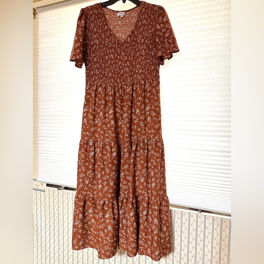 Polagram Brown Floral Maxi Dress